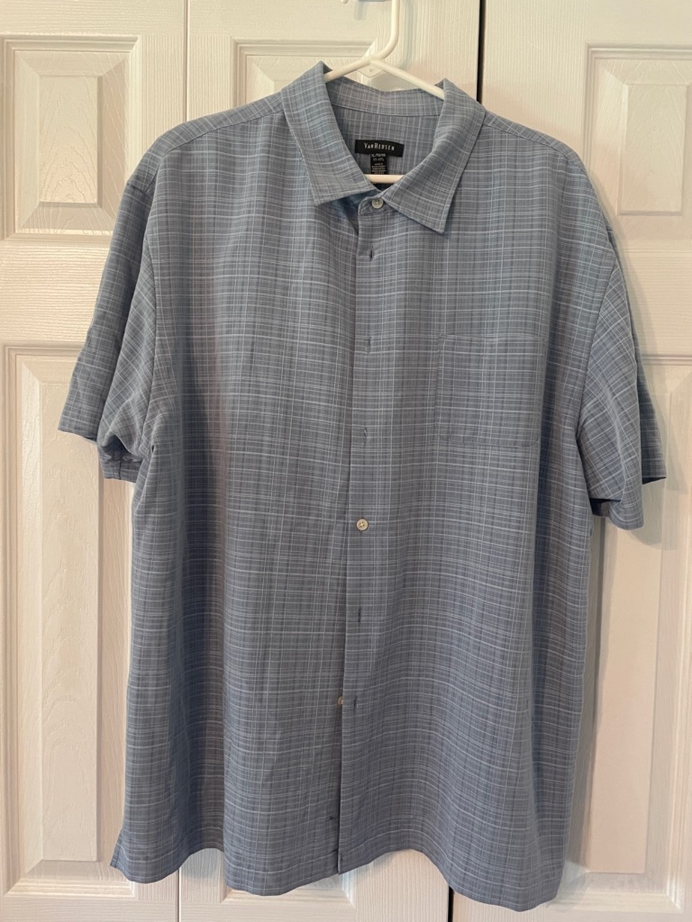 Van Heusen Light Blue Plaid Short-Sleeve Button-Down Shirt